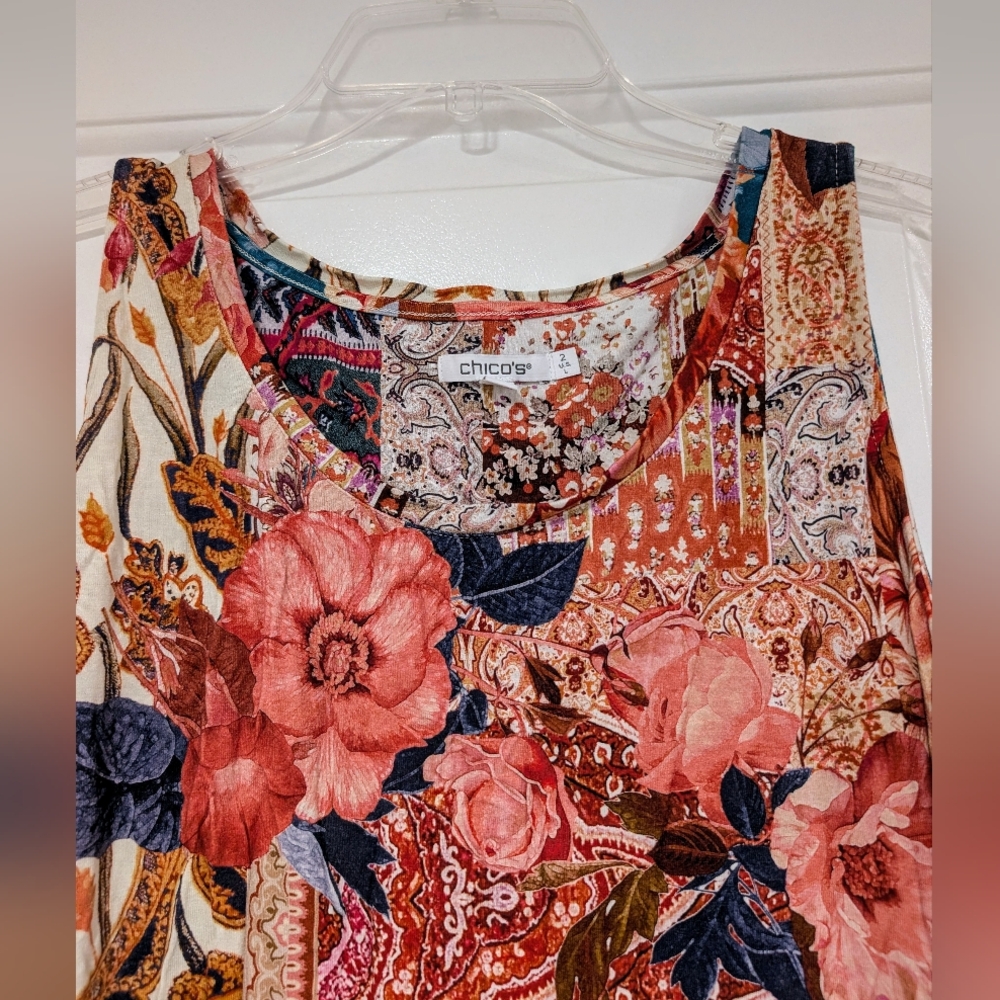 Chico's Boho Floral Sleeveless Top Sz 2/Lg - Picture 3 of 3